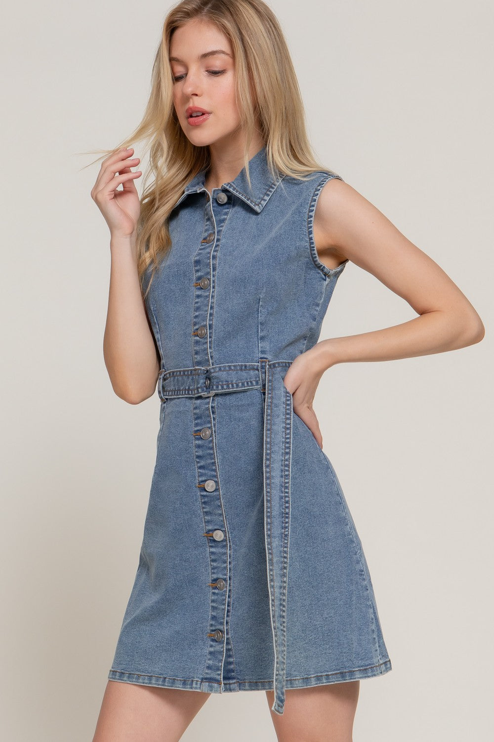 Denim Dreams Sleeveless Shirt Dress