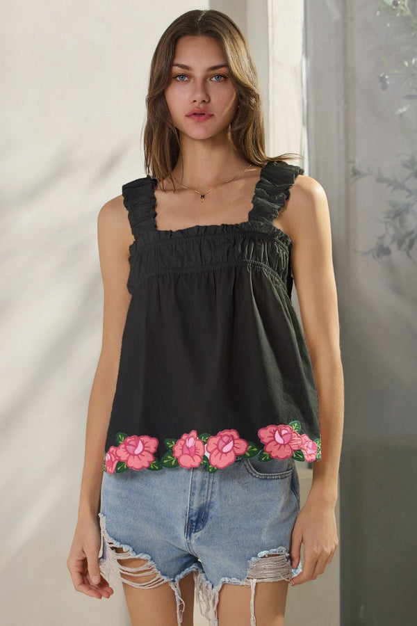 Solid Poplin Babydoll Sleeveless Top - Blush & Cactus