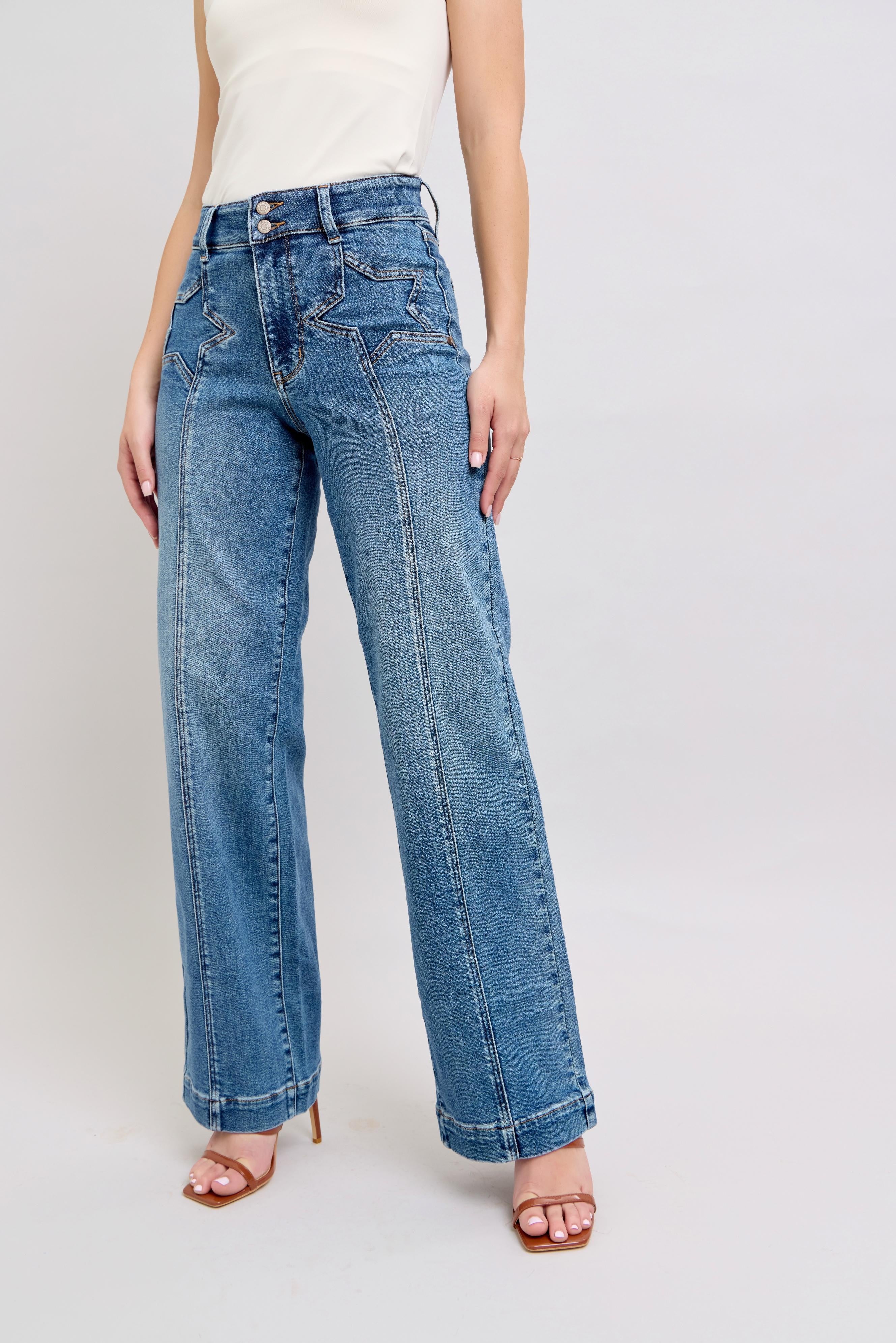 Judy Blue HW Star & Front Seam Detail Wide