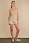 Very J Striped & Solid Button Down Fitted Knit Tank Top