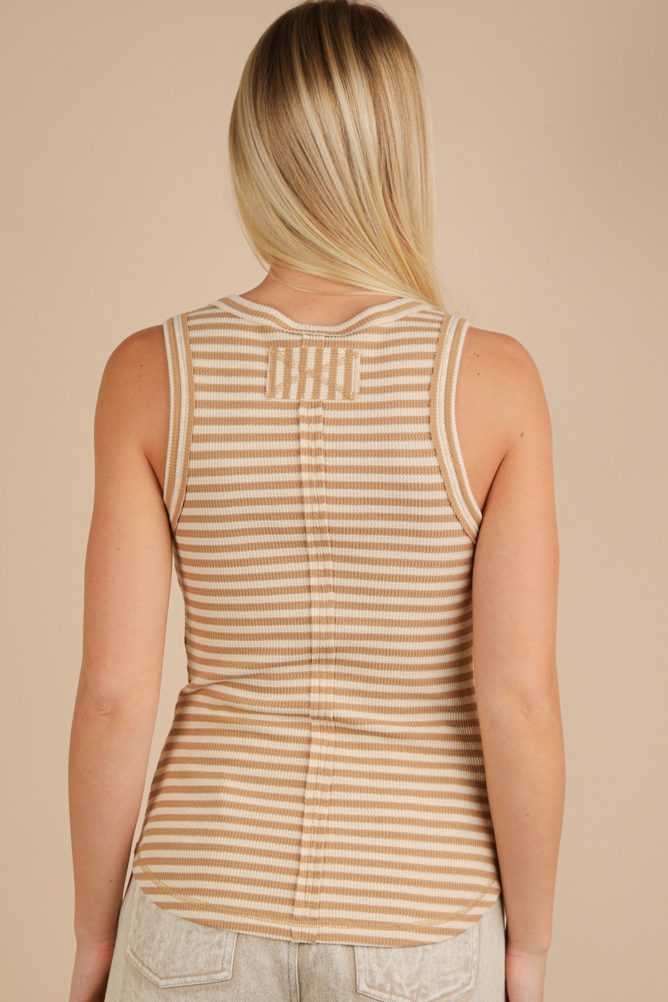 Very J Striped & Solid Button Down Fitted Knit Tank Top