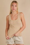 Very J Striped & Solid Button Down Fitted Knit Tank Top