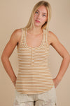 Very J Striped & Solid Button Down Fitted Knit Tank Top