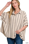 Woven Yarn-dye Stripe Oversized Button Down Shirts