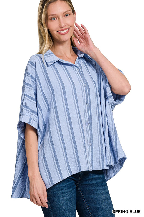 Woven Yarn-dye Stripe Oversized Button Down Shirts