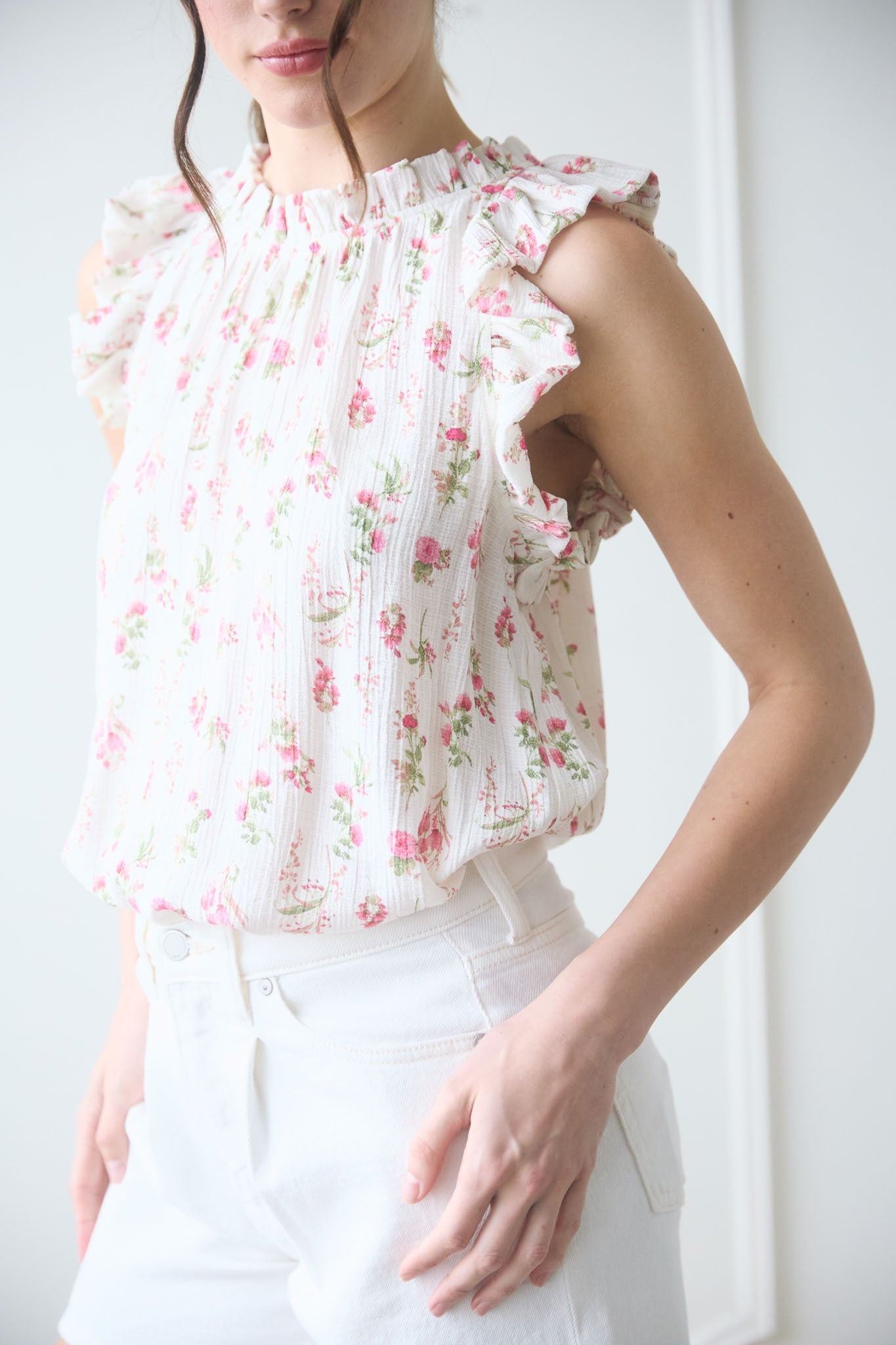 Blu Pepper Floral Ruffle Detail Sleeveless Top