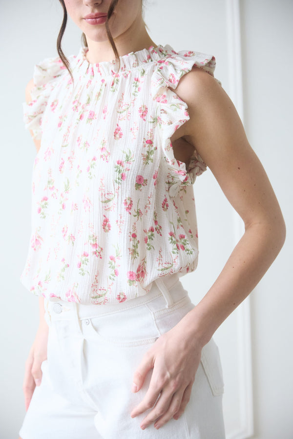 Blu Pepper Floral Ruffle Detail Sleeveless Top