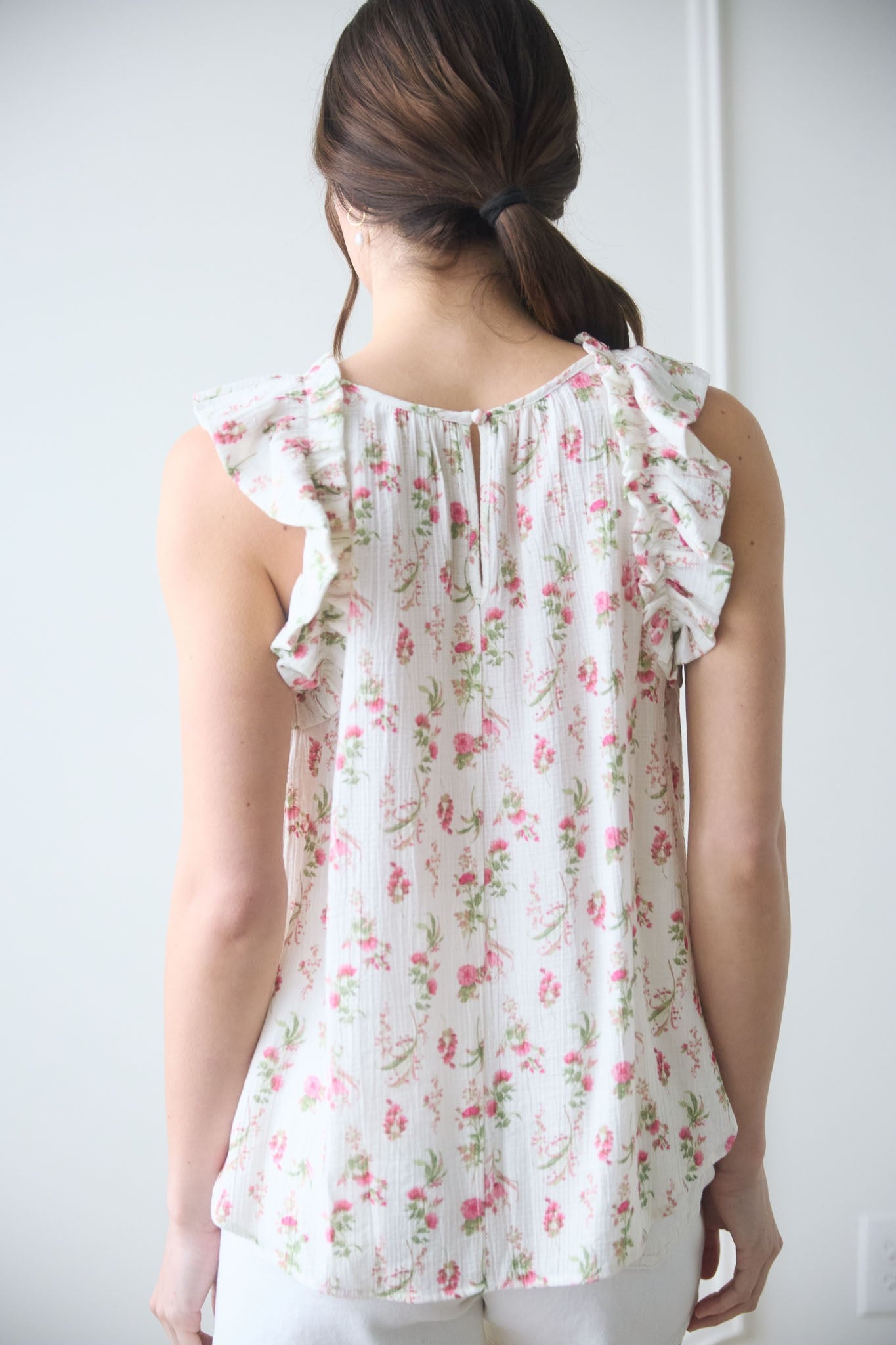 Blu Pepper Floral Ruffle Detail Sleeveless Top