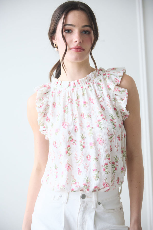 Blu Pepper Floral Ruffle Detail Sleeveless Top