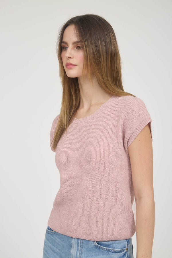 Blu Pepper Back Sheer Tie Short Sleeve Knit Sweater - Curvy Size