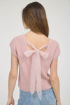 Blu Pepper Back Sheer Tie Short Sleeve Knit Sweater - Curvy Size