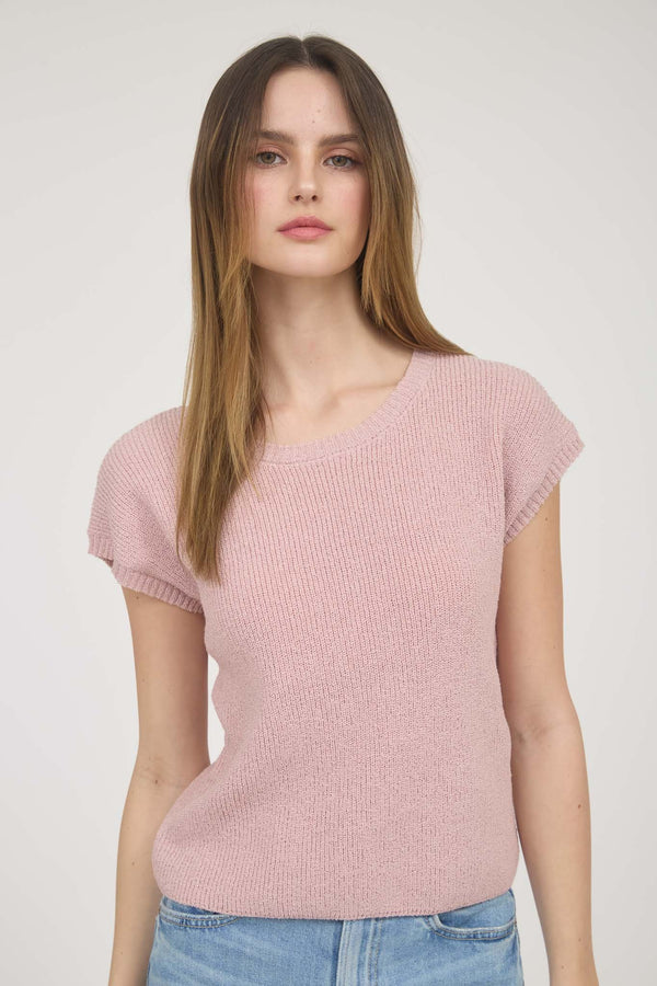 Blu Pepper Back Sheer Tie Short Sleeve Knit Sweater - Curvy Size