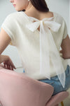 Blu Pepper Back Sheer Tie Short Sleeve Knit Sweater