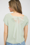 Blu Pepper Back Sheer Tie Short Sleeve Knit Sweater