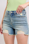Judy Blue HW Vintage Wash Fly Stitch Detail & Destroy Shorts