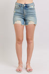 Judy Blue HW Vintage Wash Fly Stitch Detail & Destroy Shorts