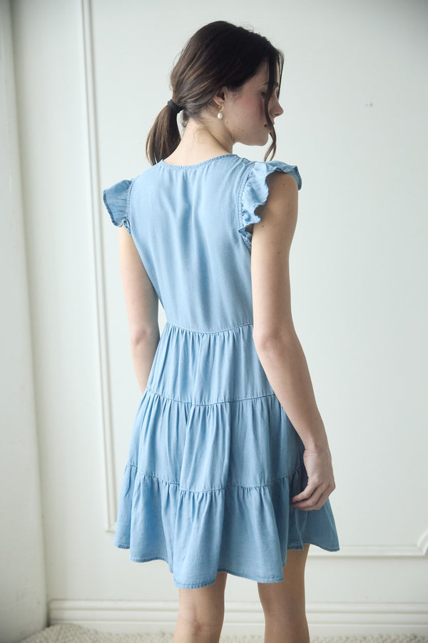 V-neck Flutter Sleeve tiered dress