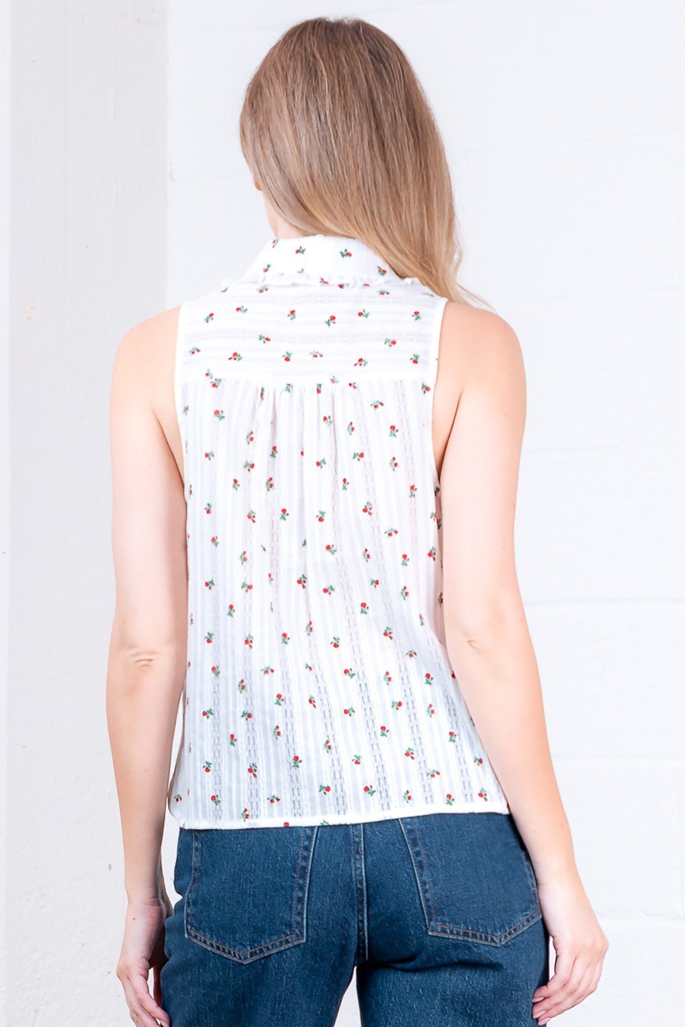 Slvless With Platter Collar Back Yoke Top - Blush & Cactus