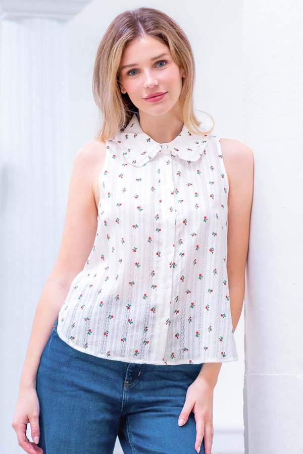 Slvless With Platter Collar Back Yoke Top - Blush & Cactus