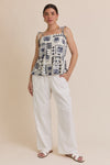 Gilli S.P.G. Strap Tie Flare Hem Abstract Print Top