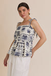 Gilli S.P.G. Strap Tie Flare Hem Abstract Print Top