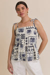 Gilli S.P.G. Strap Tie Flare Hem Abstract Print Top