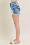 Judy Blue HW Front & Back Pkt American Flag Print Fray Hem Shorts