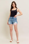 Judy Blue HW Front & Back Pkt American Flag Print Fray Hem Shorts