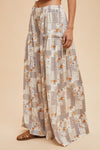 Patchwork Print Textured Knit Wide Leg Pants