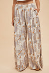 Patchwork Print Textured Knit Wide Leg Pants