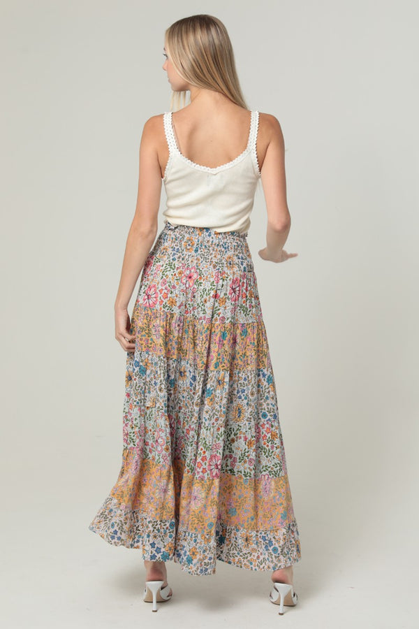 Angie Mixed Print Tiered Maxi Skirt