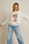 Gilli Round Roll Up Neck & Flower Dog Graphic Sweater