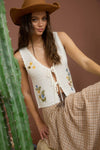 SALE Blu Pepper Floral Embroidery Front Tie Crochet Vest Top