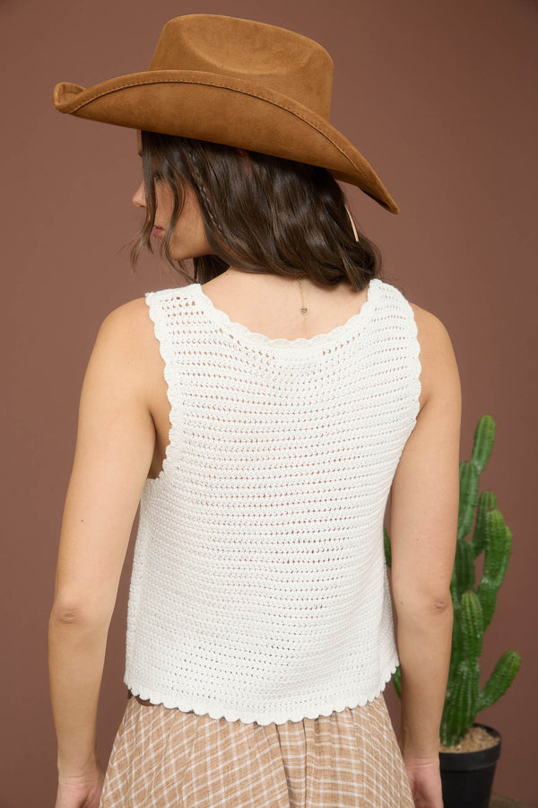SALE Blu Pepper Floral Embroidery Front Tie Crochet Vest Top