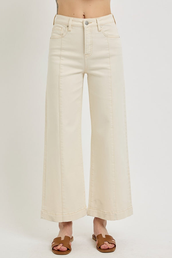 Risen Tummy Control High Rise Crop Wide Jeans