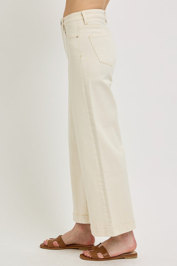 Risen Tummy Control High Rise Crop Wide Jeans