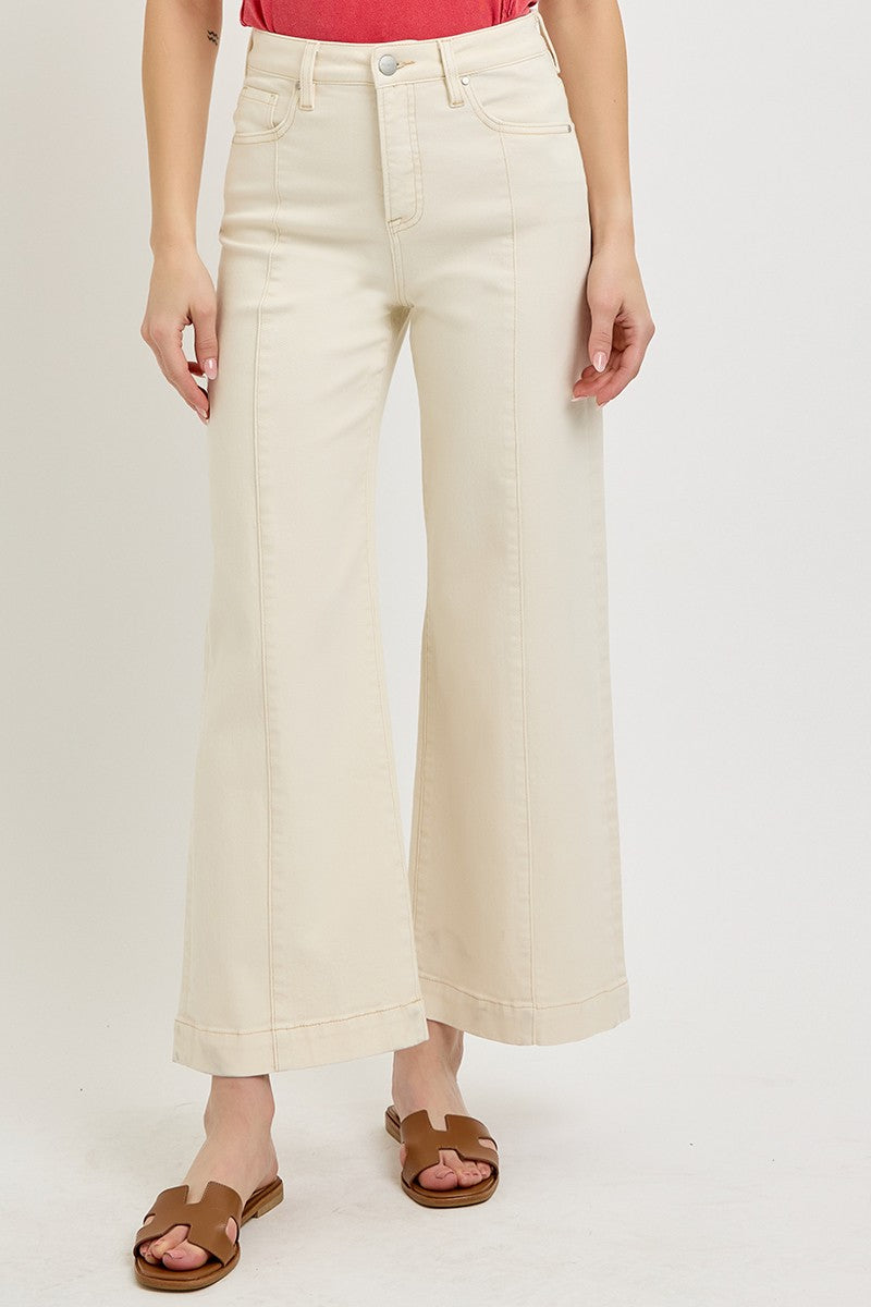 Risen Tummy Control High Rise Crop Wide Jeans