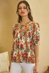 ODDI Flower Printed Short Sleeve Blouse - Curvy Size
