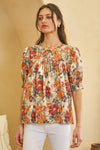 ODDI Flower Printed Short Sleeve Blouse - Curvy Size
