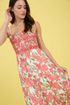 Blu Pepper Floral Smocked Spaghetti Tie Tiered Midi Dress