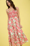 Blu Pepper Floral Smocked Spaghetti Tie Tiered Midi Dress