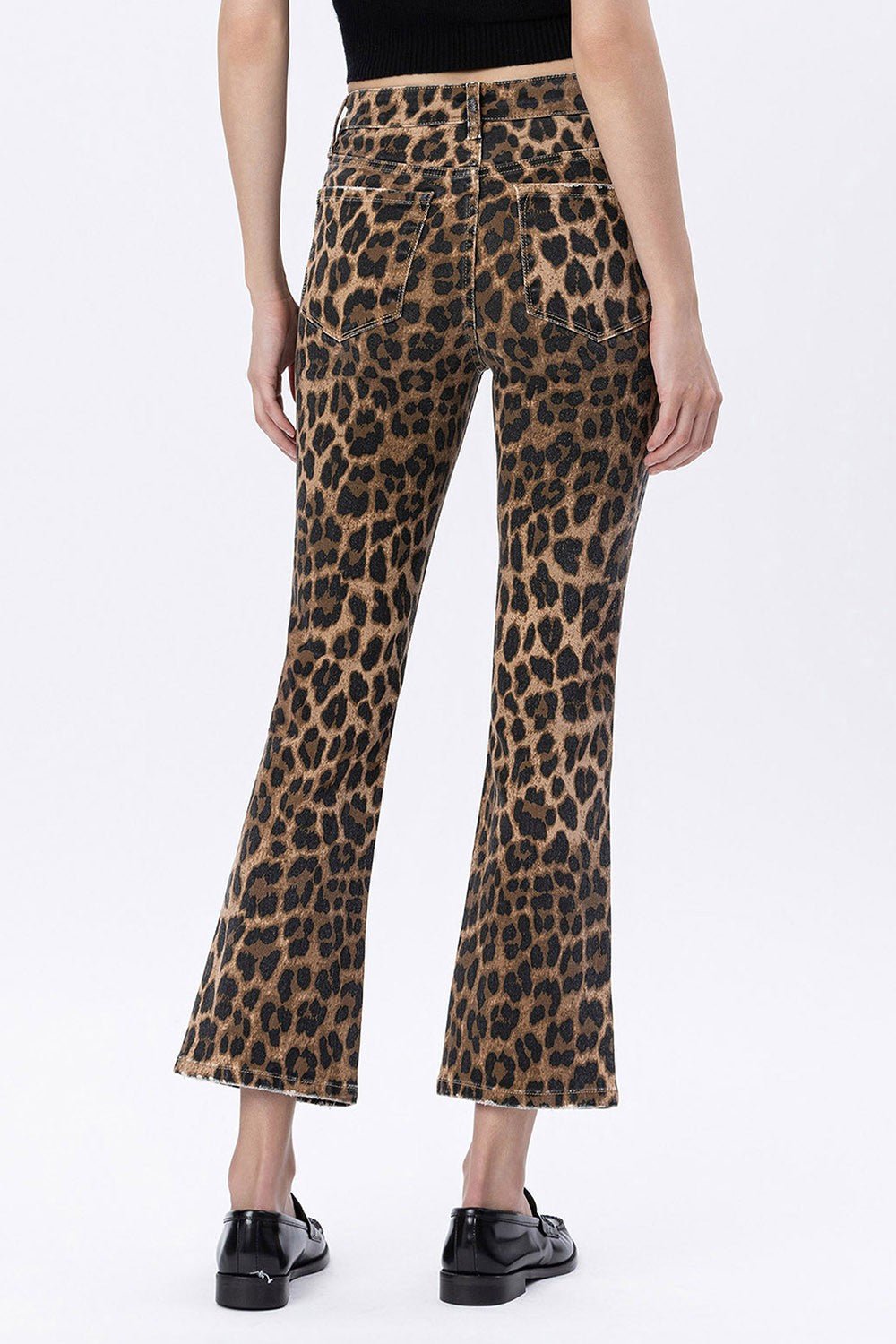 Lovervet High Rise Leopard Print Kick Flare Jeans - Blush & Cactus
