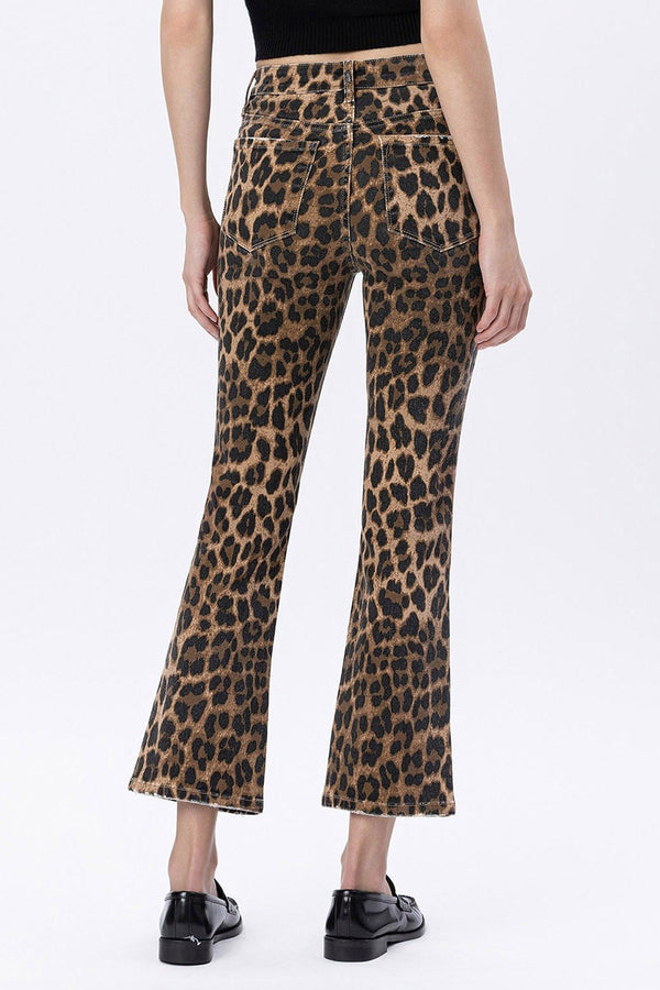 Lovervet High Rise Leopard Print Kick Flare Jeans - Blush & Cactus