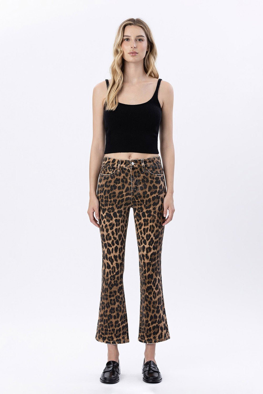 Lovervet High Rise Leopard Print Kick Flare Jeans - Blush & Cactus