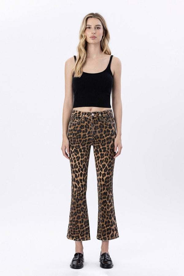Lovervet High Rise Leopard Print Kick Flare Jeans - Blush & Cactus