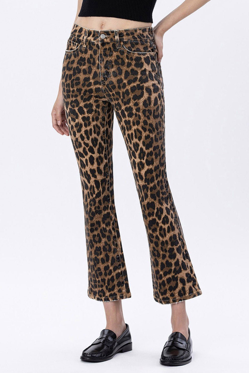 Lovervet High Rise Leopard Print Kick Flare Jeans - Blush & Cactus