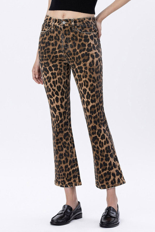 Lovervet High Rise Leopard Print Kick Flare Jeans - Blush & Cactus