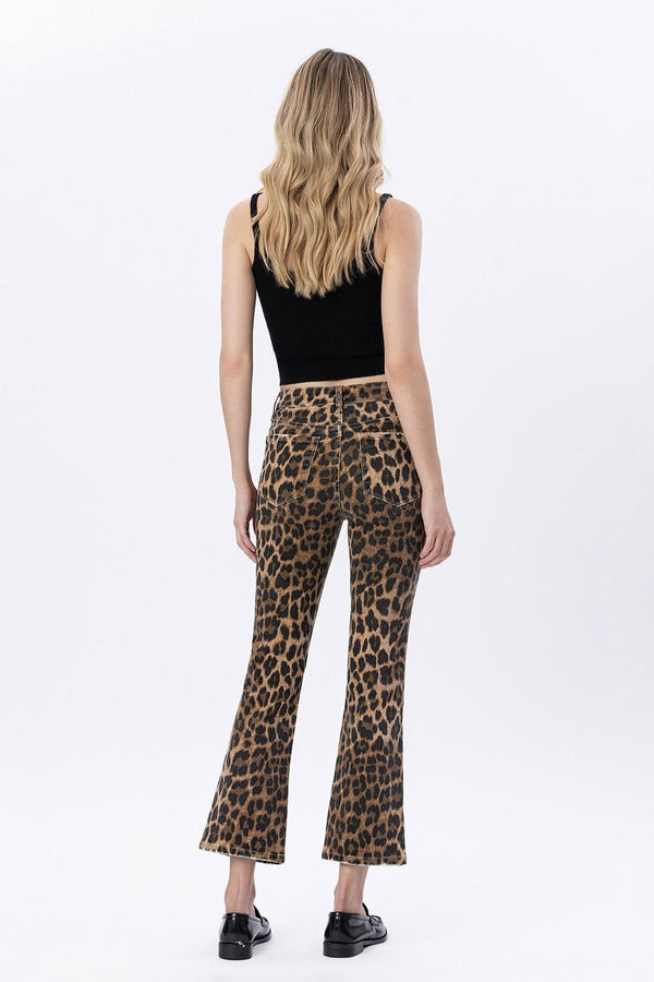 Lovervet High Rise Leopard Print Kick Flare Jeans - Blush & Cactus