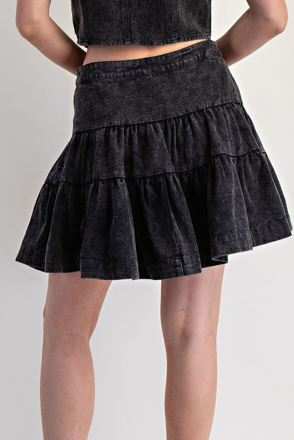 eesome Snow Washed Embroidered Mini Skirt