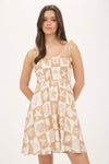 Blu Pepper Sea Tile pattern Spaghetti Strap Mini Dress